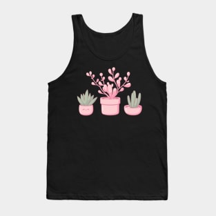 Cute Pink Flowers and Cactus in Pots | Kawaii Cute Succulent Houseplant Tank Top